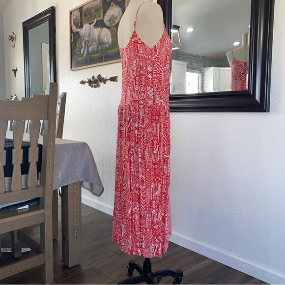 Womens Printed Scoop Neck Sleeveless Spaghetti Strap Midi Maxi Dress Orange Sz M - Picture 7 of 10
